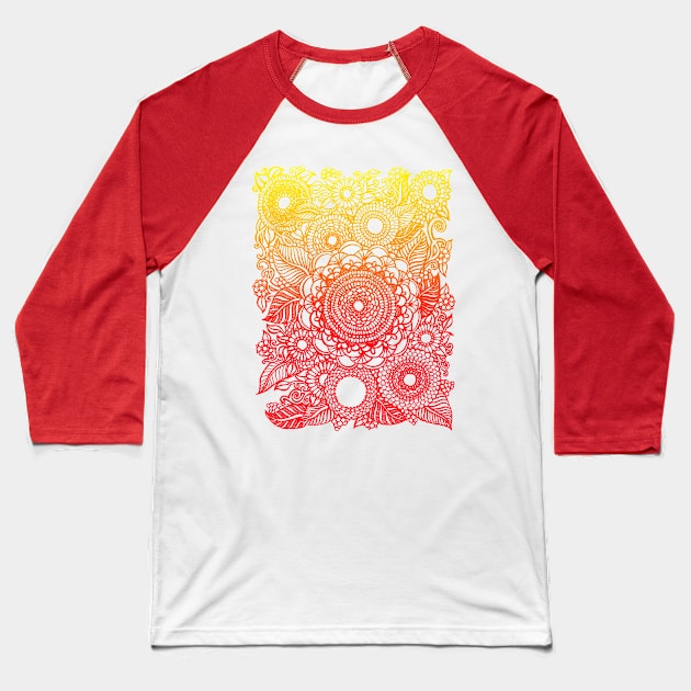 Mandala Flowers (Sunset Colors) Baseball T-Shirt by OfficeInk